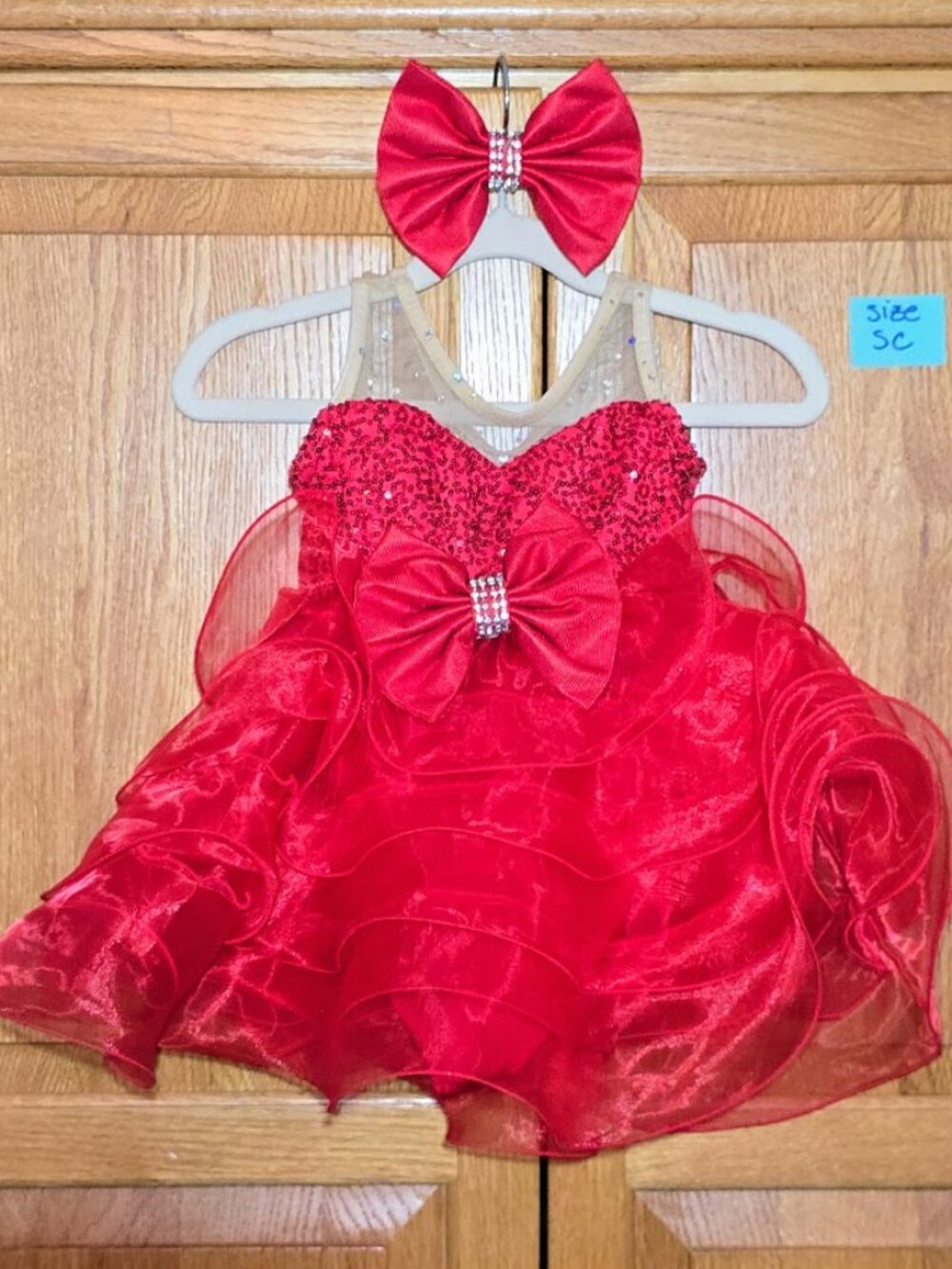 Art Stone The Competitor 29300 Red Sequin Ruffle Dance Costume SC + Bow
